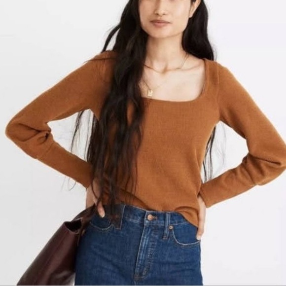 Madewell Tops - Madewell Ottoman Rib Square-Neck Top Shirt Puff Sleeve Boho Small S